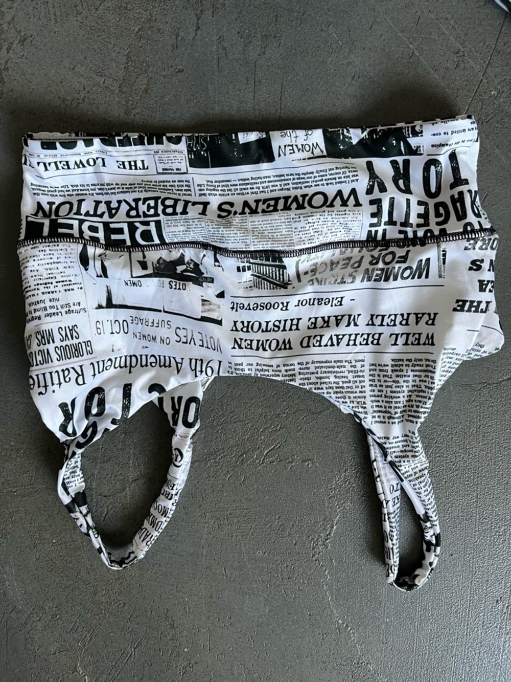 Women's Black & White Newspaper Print Two-Piece Set yoga set - Picture 5 of 6